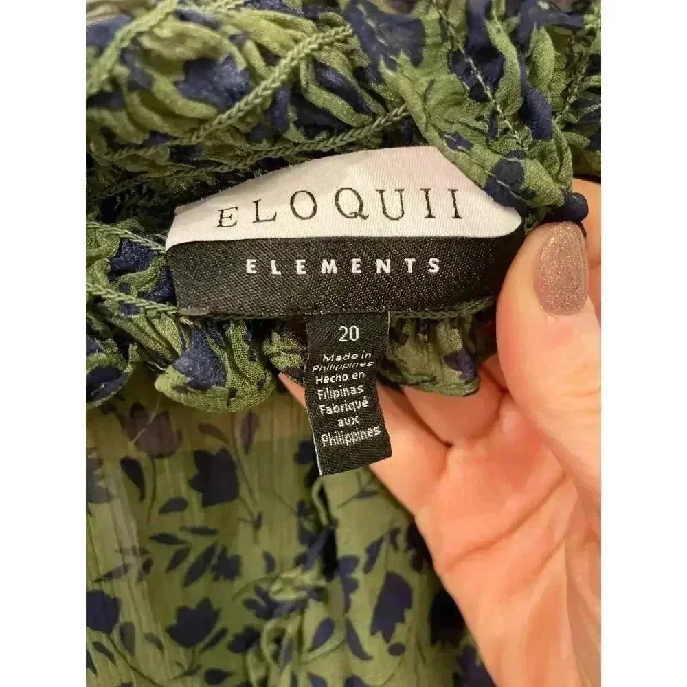 Eloquii Elements Sheer Front Ruffle Floral Print Green Peplum Top, sz 20 - Picture 4 of 6
